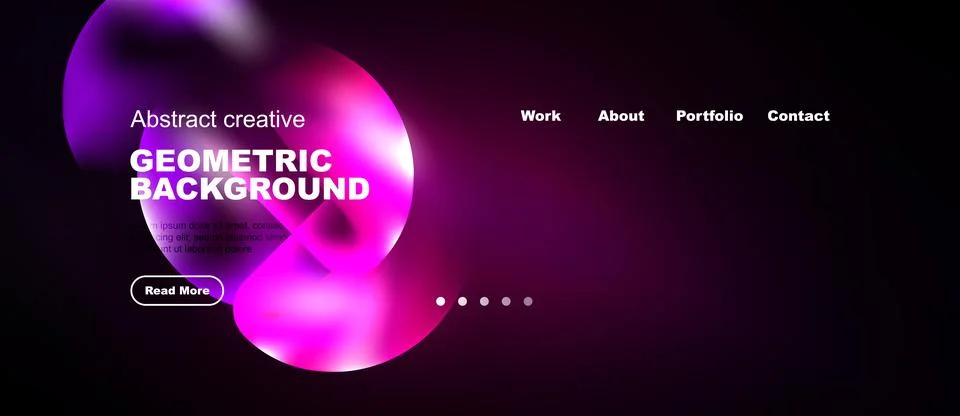 Dark background features vibrant pink geometric shapes, text elements, Stock Illustration