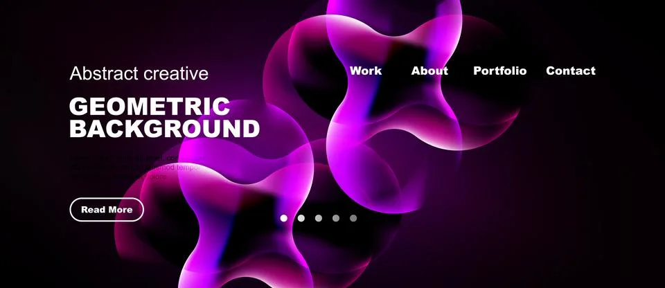 Dark background features vibrant pink abstract shapes, text elements, navig.. Stock Illustration