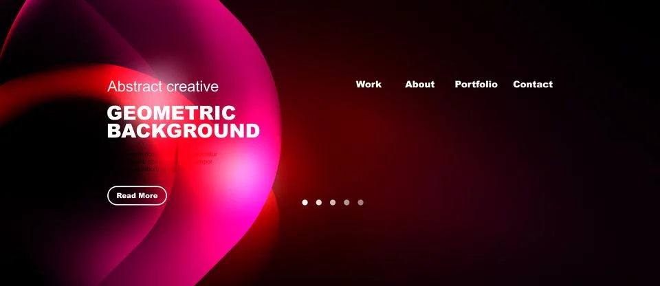 Dark background features vibrant pink abstract shapes, text elements, navig.. Stock Illustration