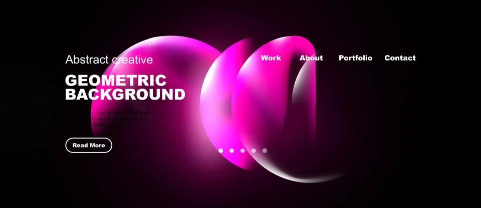 Dark background features vibrant pink geometric shapes, text elements, Stock Illustration