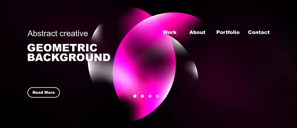 Dark background features vibrant pink abstract shapes, text elements, navig.. Stock Illustration