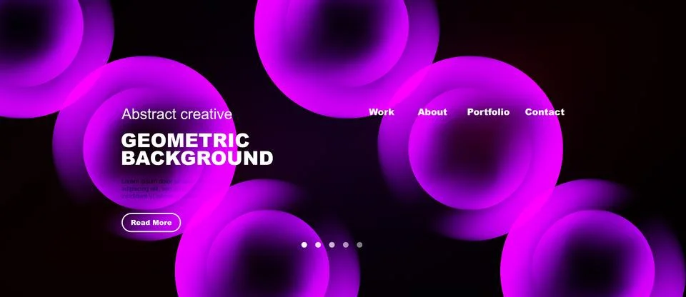 Dark background features vibrant pink circles. Text promotes creative geometr Stock Illustration