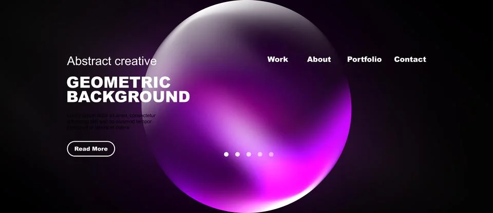 Dark background features vibrant pink, purple bubble shape. Minimalist websit Stock Illustration