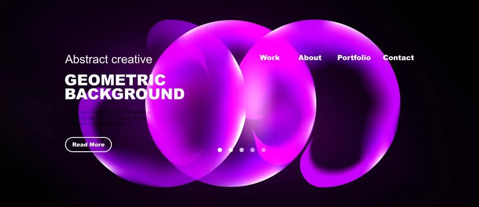 Dark background features vibrant pink geometric shapes, text elements, Stock Illustration