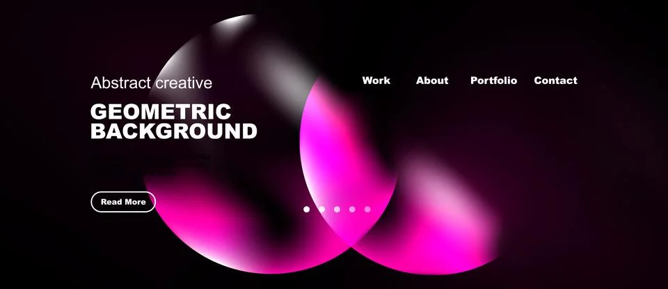 Dark background features vibrant pink, purple shapes. Website header includes Stock Illustration