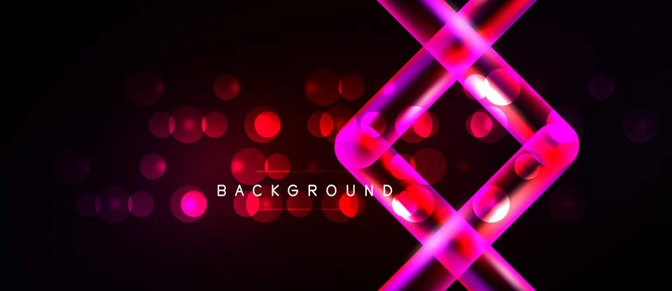 Dark background features vibrant pink neon lines, circles. Modern abstract Stock Illustration