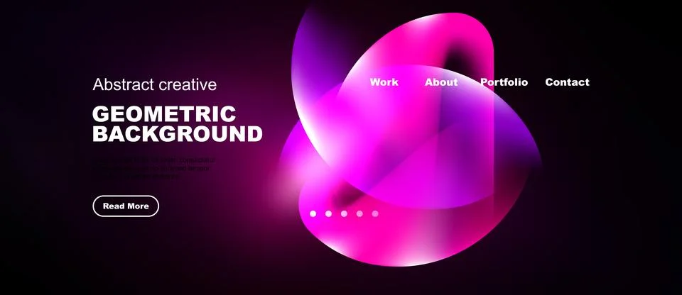 Dark background features vibrant pink, purple abstract shapes. Website Illustrazione stock