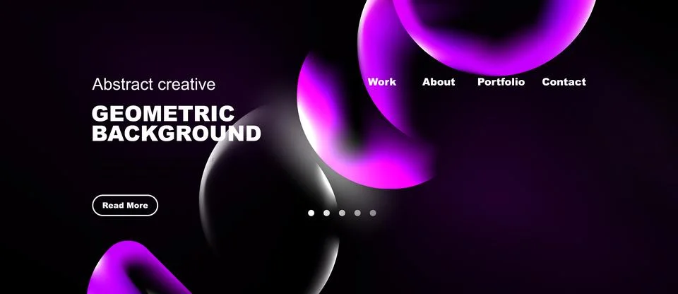 Dark background features vibrant pink shapes, text elements, navigation opt.. イラスト素材