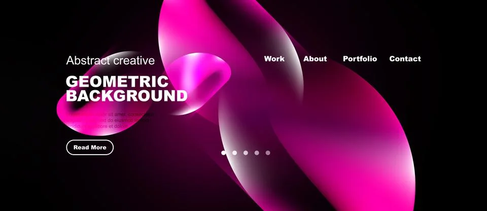 Dark background features vibrant pink geometric shapes, text elements, Stock Illustration