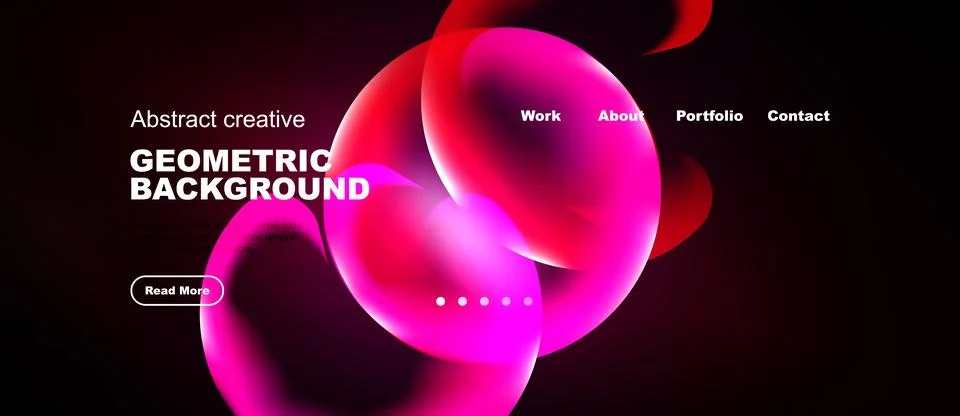 Dark background features vibrant pink, white shapes. Menu options include wor Stock Illustration
