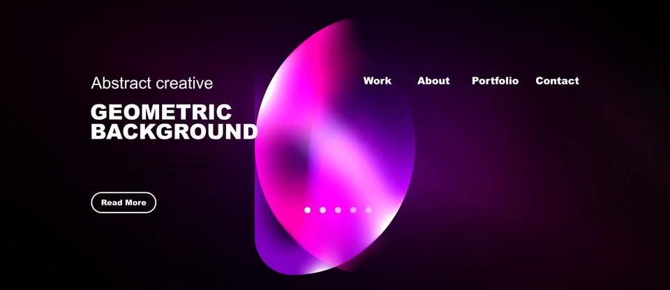 Dark background features vibrant pink, purple geometric shapes. Website Stock Illustration