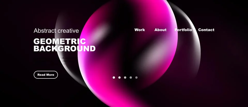 Dark background features vibrant pink, purple shapes. Website header includes Stock Illustration