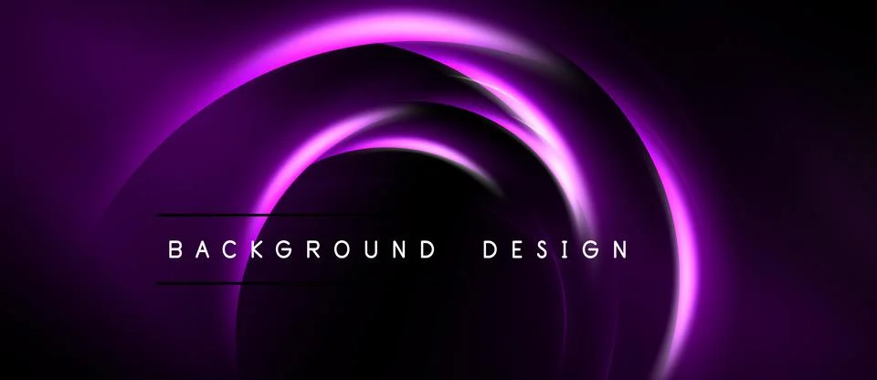 Dark background features vibrant purple neon curves. Text reads background Stock Illustration