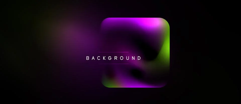 Dark background features vibrant purple, green gradients. Abstract shapes c.. Stock Illustration