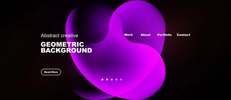 Dark background features vibrant purple abstract shapes. Text elements includ Stock Illustration