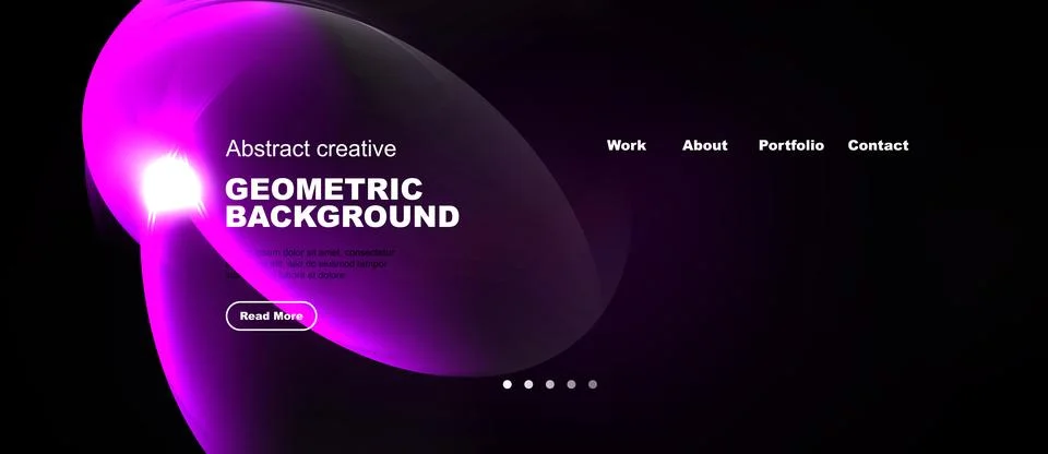 Dark background features vibrant purple abstract shapes, text elements, Stock Illustration
