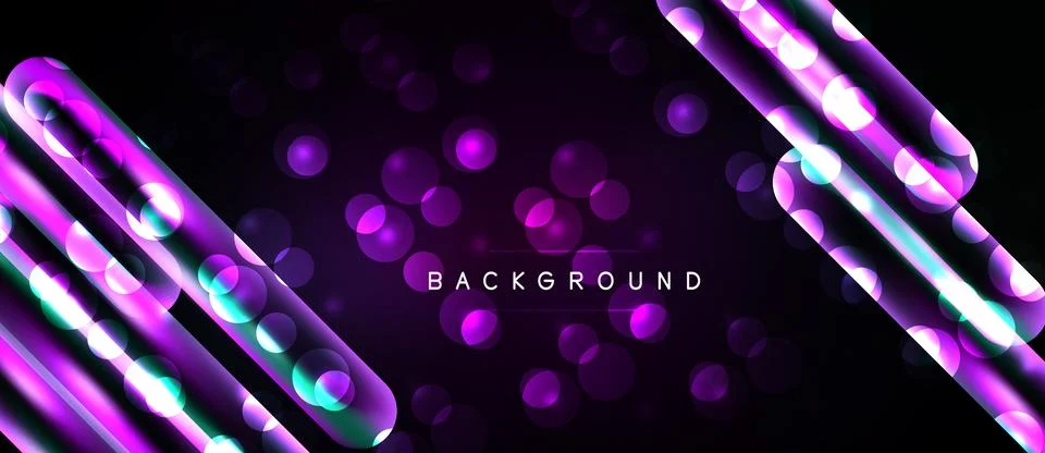 Dark background features vibrant purple glowing lines, circles. Modern design イラスト素材