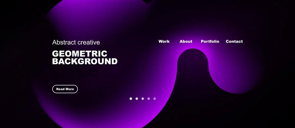 Dark background features vibrant purple abstract shapes. Text displays geom.. Illustrazione stock