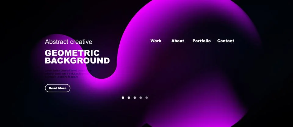 Dark background features vibrant purple abstract shapes, text elements, Stock Illustration