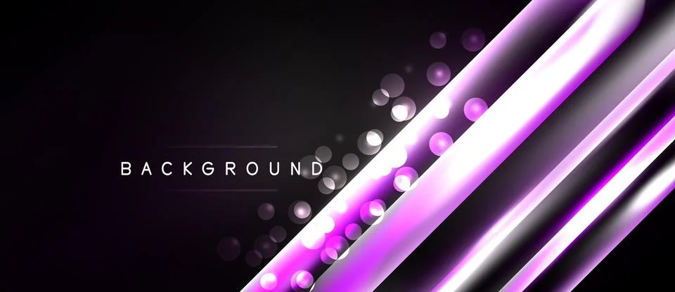 Dark background features vibrant purple lines, glowing orbs. Modern design, Stock Illustration