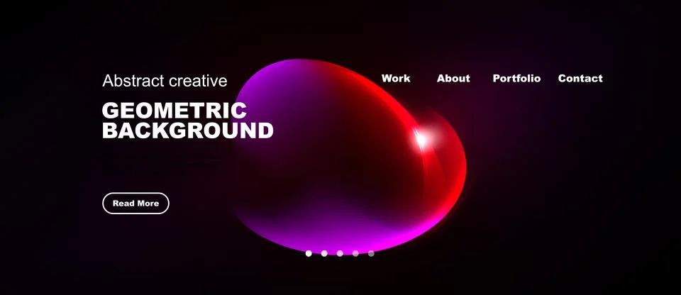 Dark background features vibrant purple geometric shapes, text elements, Stock Illustration