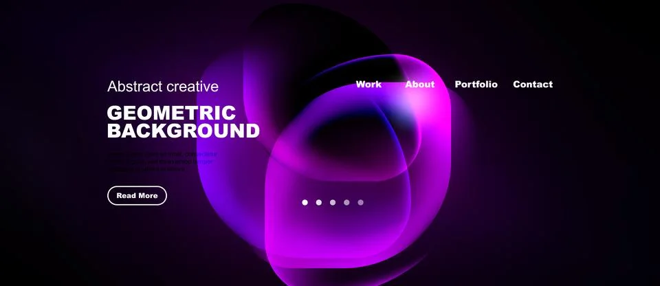 Dark background features vibrant purple abstract shapes. Text highlights 스톡 일러스트
