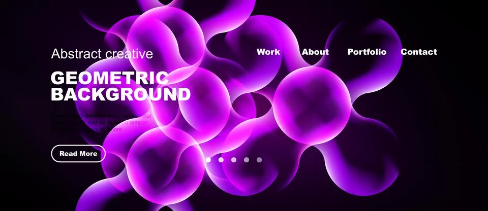 Dark background features vibrant purple geometric shapes. Website header Stock Illustration