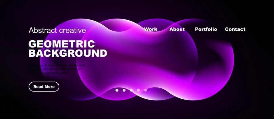 Dark background features vibrant purple abstract shapes. Website header inc.. イラスト素材