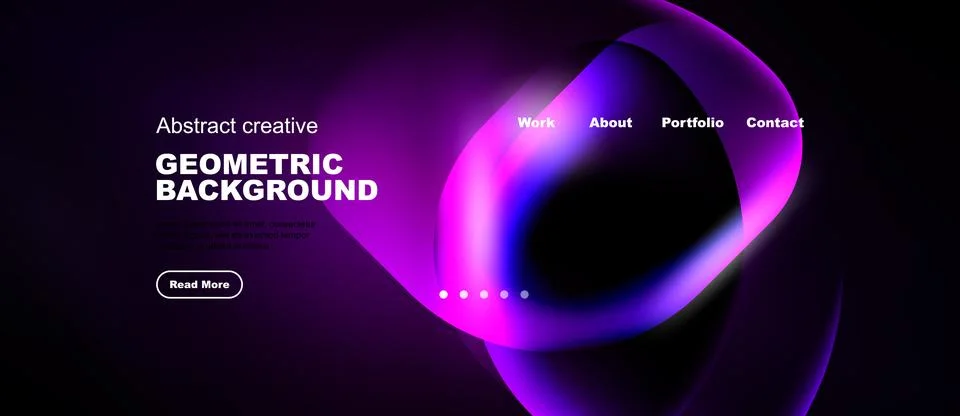 Dark background features vibrant purple abstract shapes. Website header inc.. イラスト素材