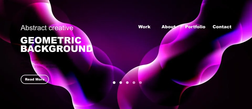 Dark background features vibrant purple waves. Text highlights geometric de.. Stock Illustration