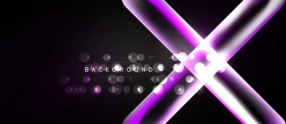 Dark background features vibrant purple, white lines forming abstract x shape Stock Illustration