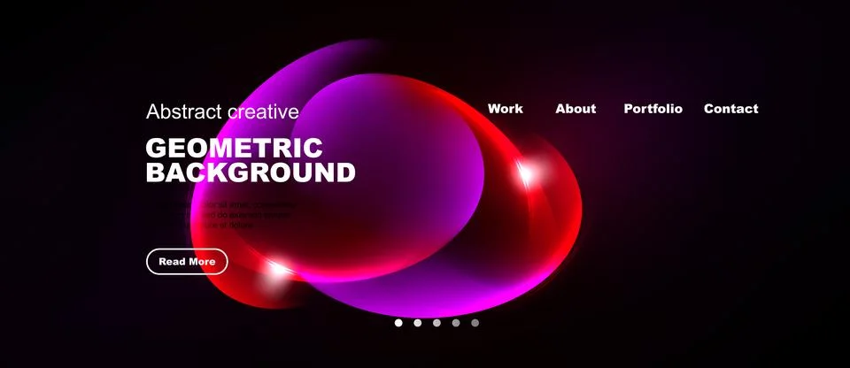 Dark background features vibrant purple fluid shapes, text elements, navigati Stock Illustration