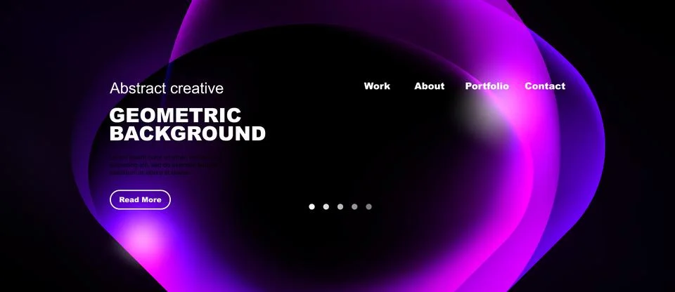 Dark background features vibrant purple abstract shapes. Website header inc.. Stockillustratie