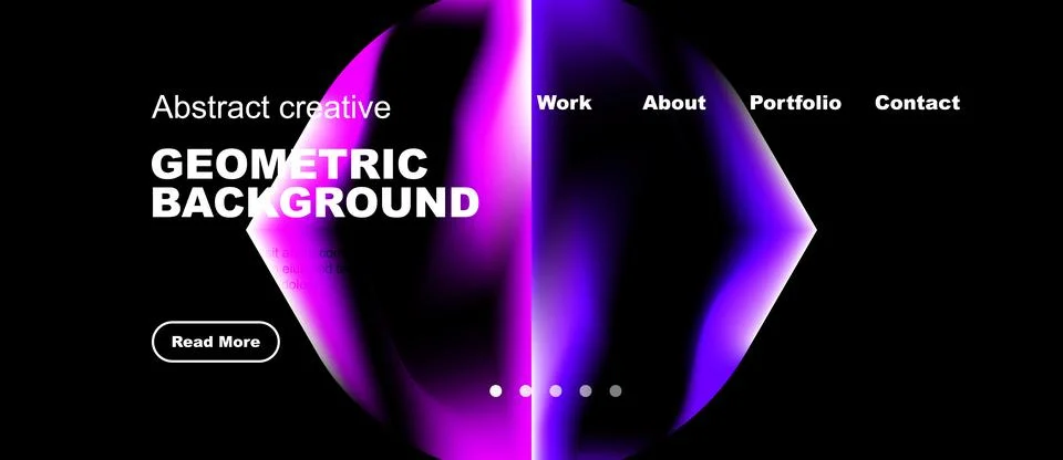 Dark background features vibrant purple geometric shapes, text overlays, Stockillustratie