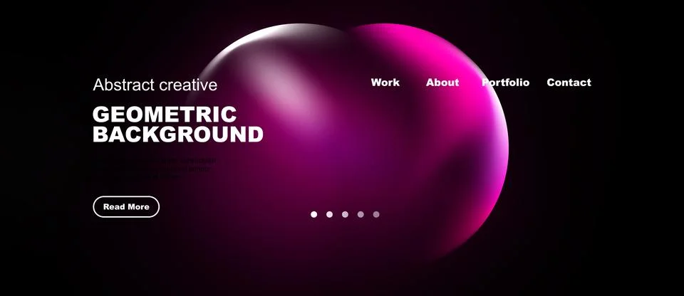Dark background features vibrant purple orb, website navigation elements. Stockillustratie