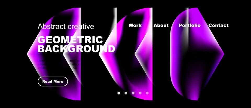 Dark background features vibrant purple geometric shapes. Text overlays promo Stock Illustration
