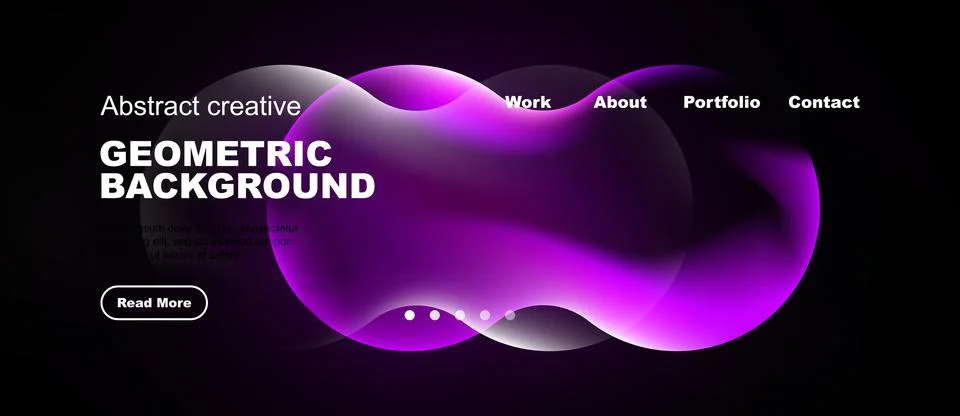Dark background features vibrant purple shapes, text elements. Minimalist d.. Stock Illustration