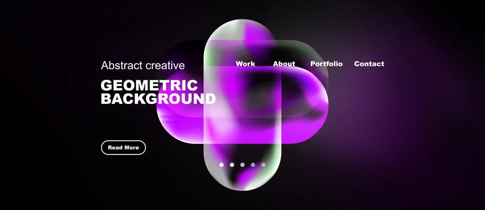 Dark background features vibrant purple abstract shapes, text elements, 库存插图