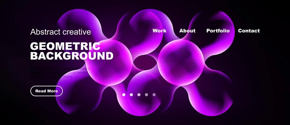 Dark background features vibrant purple bubbles, text elements. Website heade 스톡 일러스트