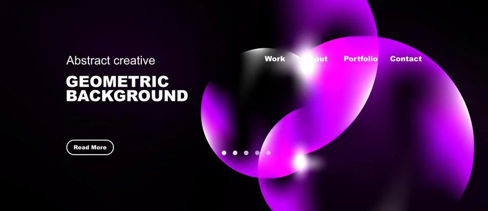 Dark background features vibrant purple geometric shapes. Text includes Stock Illustration