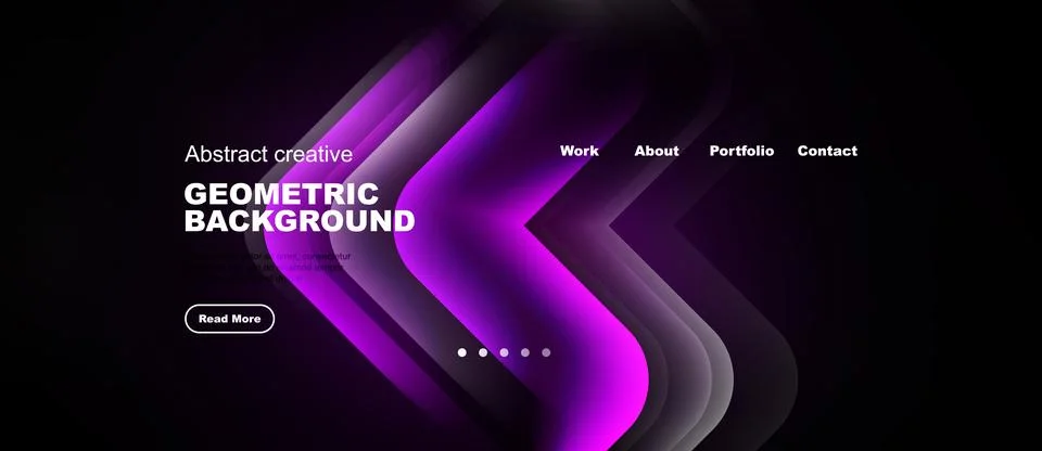 Dark background features vibrant purple geometric shapes. Text promotes cre.. Stock Illustration