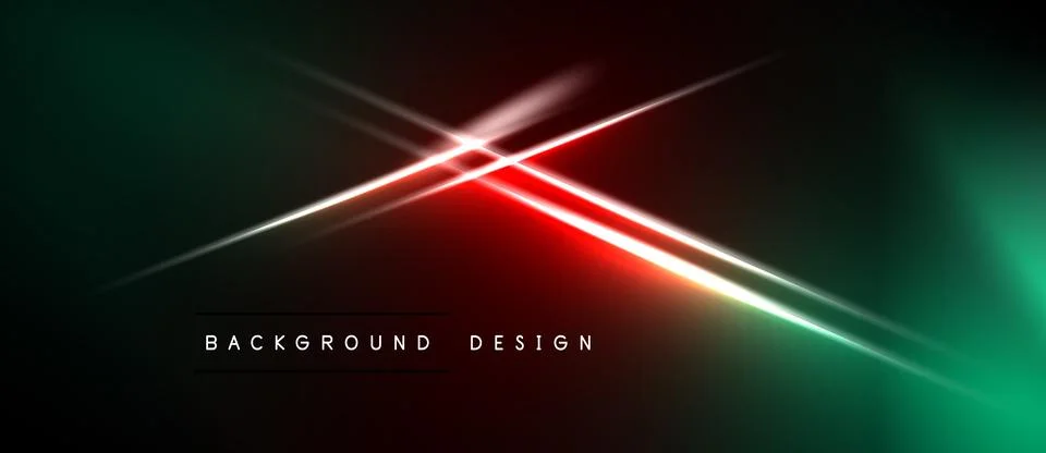 Dark background features vibrant red, teal light streaks. Modern design ele.. Stock Illustration