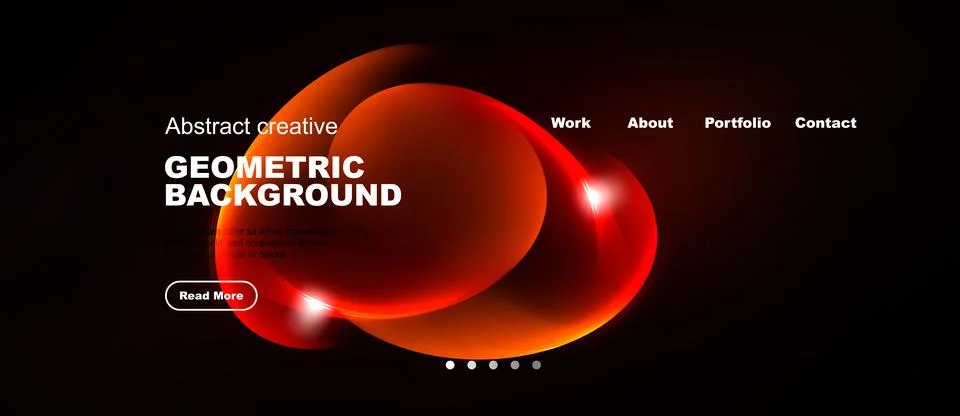 Dark background features vibrant red abstract shapes, text elements, navigati Illustrazione stock