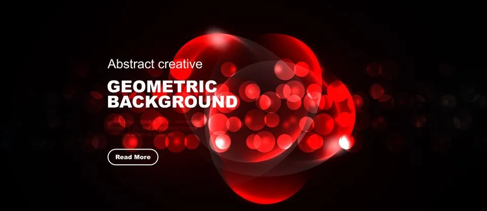 Dark background features vibrant red geometric shapes, circles, glowing eff.. イラスト素材