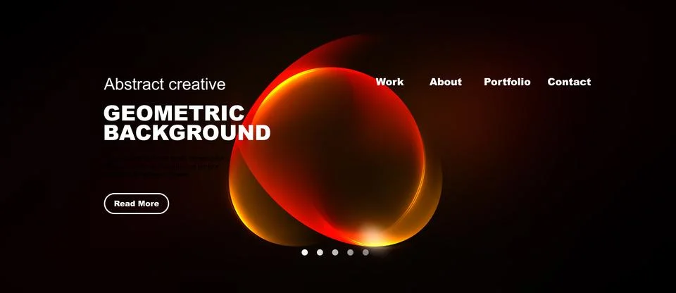 Dark background features vibrant red geometric shapes, text elements, navig.. Stock Illustration