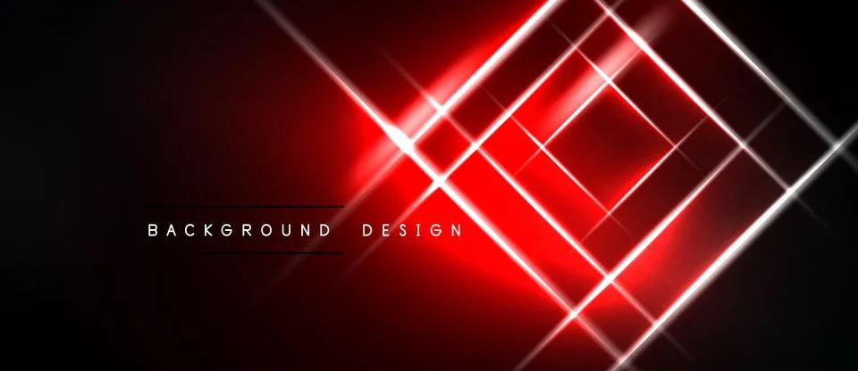 Dark background features vibrant red neon lines forming geometric shapes. M.. Stock Illustration