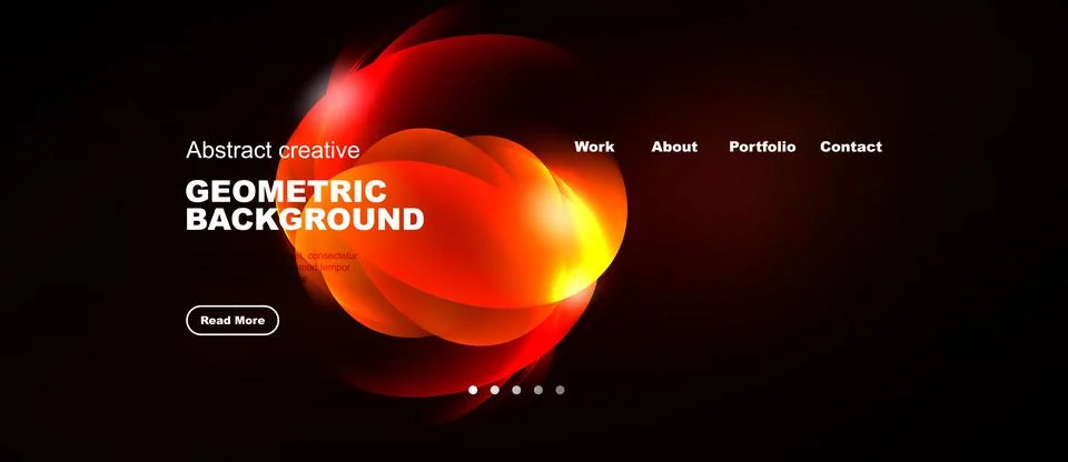Dark background features vibrant red abstract shapes, text elements, navigati Illustrazione stock