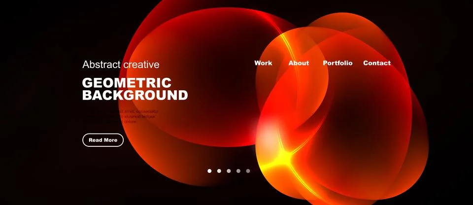 Dark background features vibrant red abstract shapes. Text elements include.. Illustrazione stock