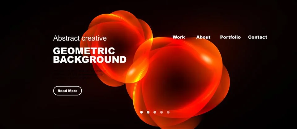 Dark background features vibrant red abstract shapes, text elements, navigati Illustrazione stock