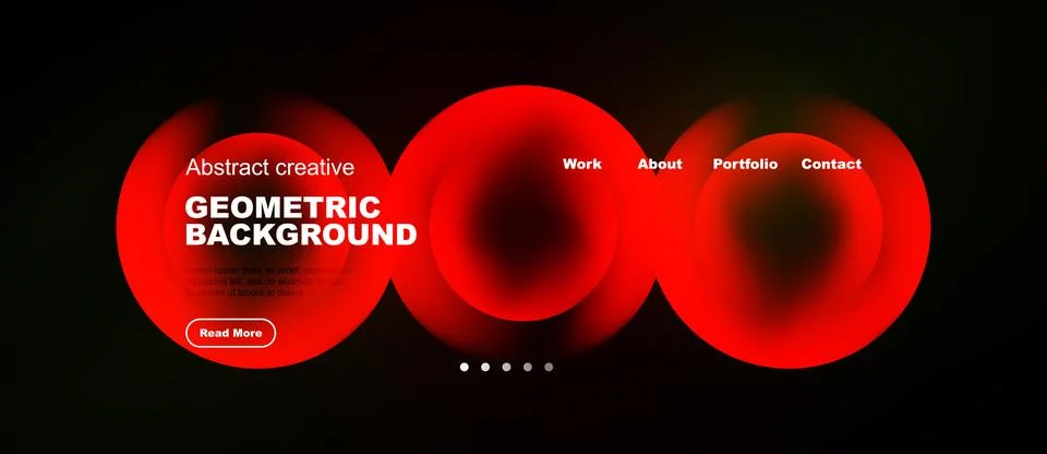 Dark background features vibrant red circles, text elements. Website header イラスト素材